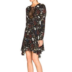 REVOLVE / A.L.C. Dark Floral Cynthia Silk Flowy High-Low Mini Dress Size 4